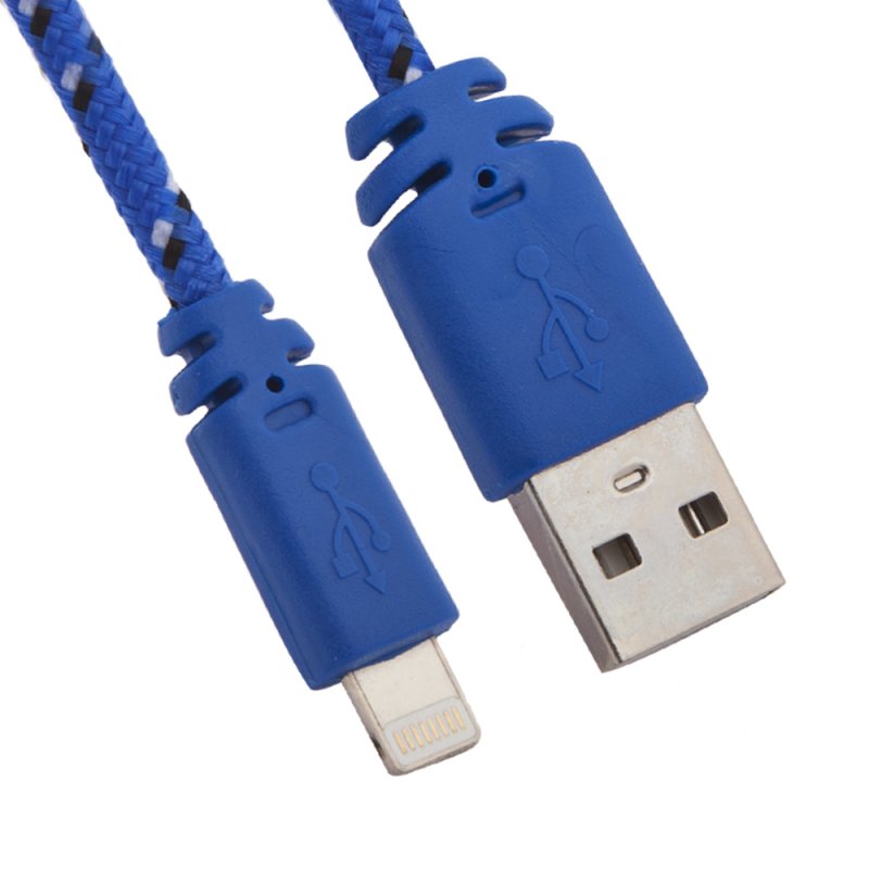 

USB кабель «LP» для Apple iPhone/iPad Lightning 8-pin в оплетке (голубой/коробка)