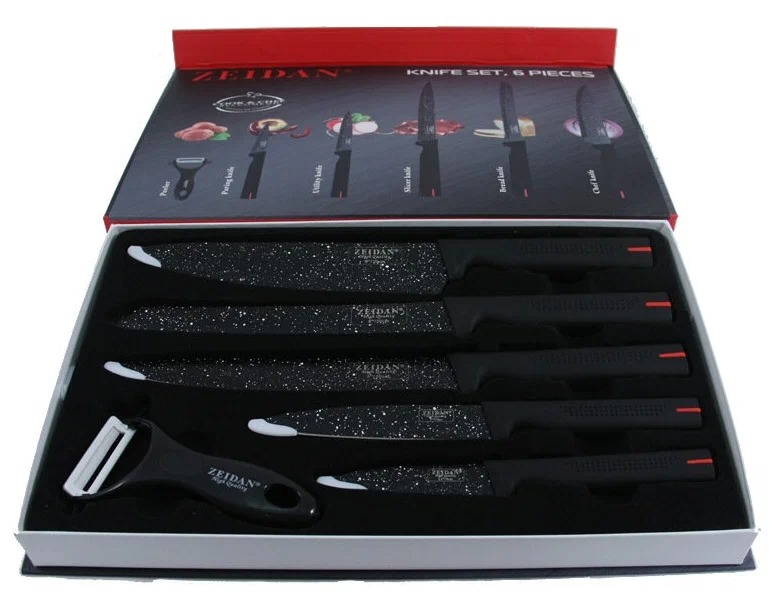 фото Набор ножей zeidan z-3097 6пр лезвия с антибак.покрытием ручки прорезиненные