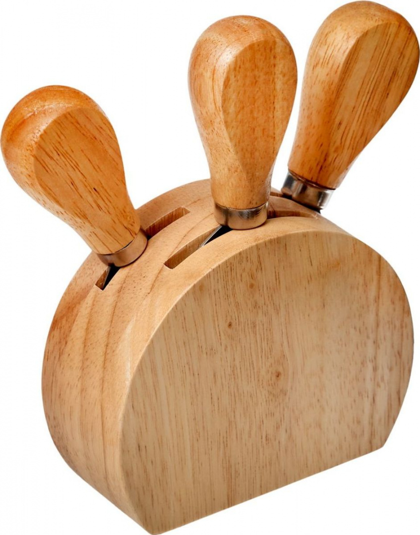 фото Набор для резки сыра с подставкой 3 пр.8,5x8x4см, гевея, нерж. сталь, круглая