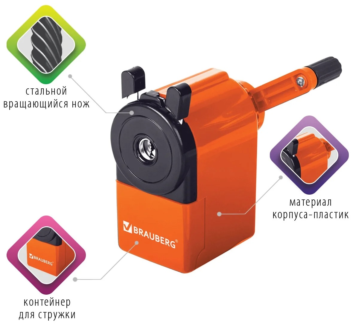 фото Brauberg точилка механическая jet оранжевый