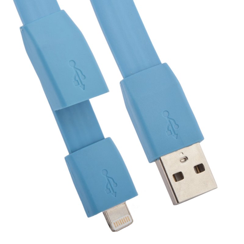 

USB кабель «LP» для Apple iPhone/iPad Lightning 8-pin плоский «браслет» (голубой/европакет)