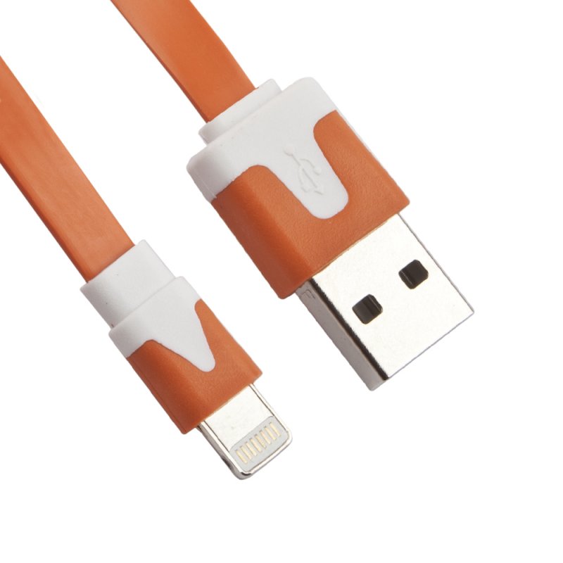 

USB кабель «LP» для Apple iPhone/iPad Lightning 8-pin плоский узкий (оранжевый/коробка)