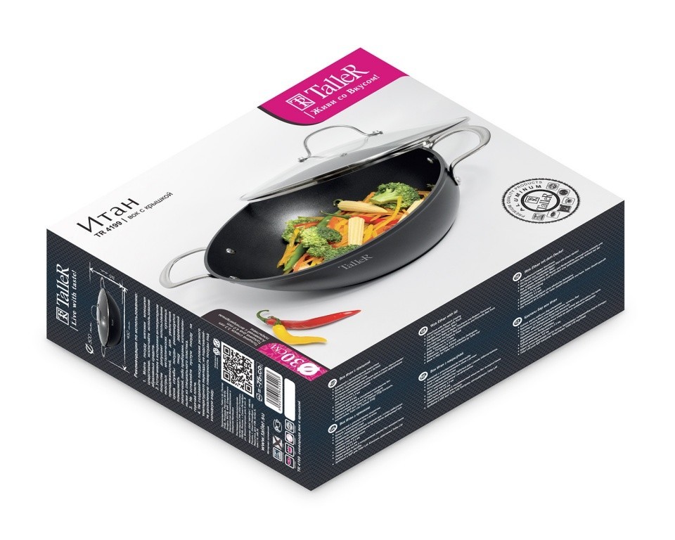 фото Сковорода-вок taller tr-4199, 30 см, с крышкой, черный