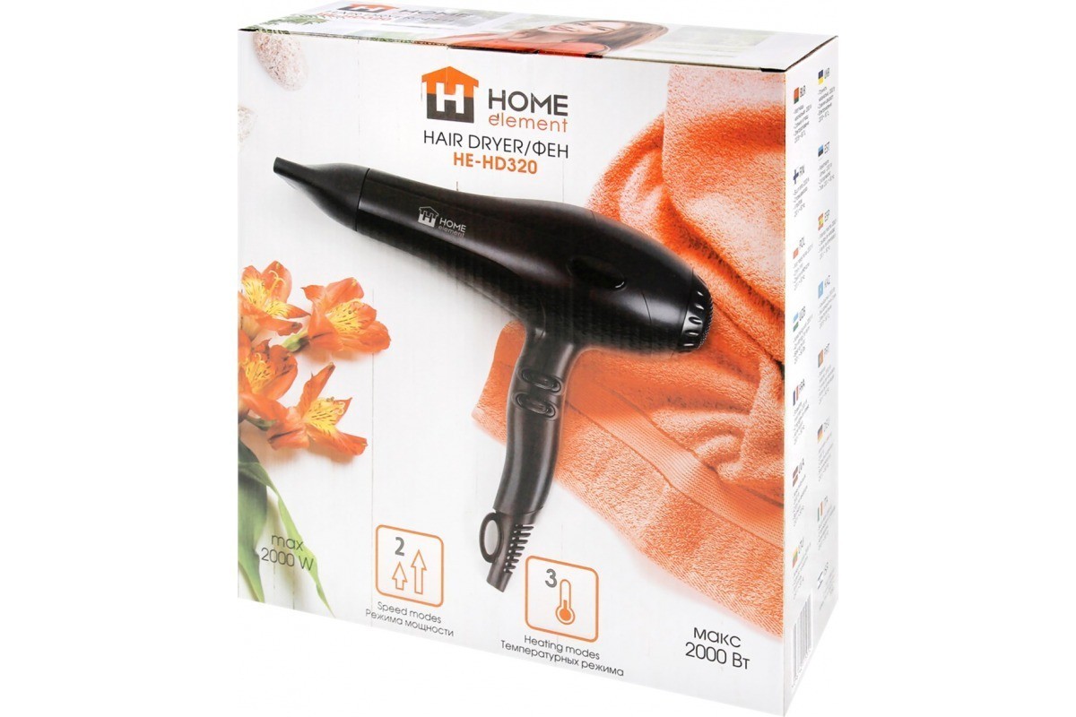 Фен Home Element HE-HD320 черный жемчуг