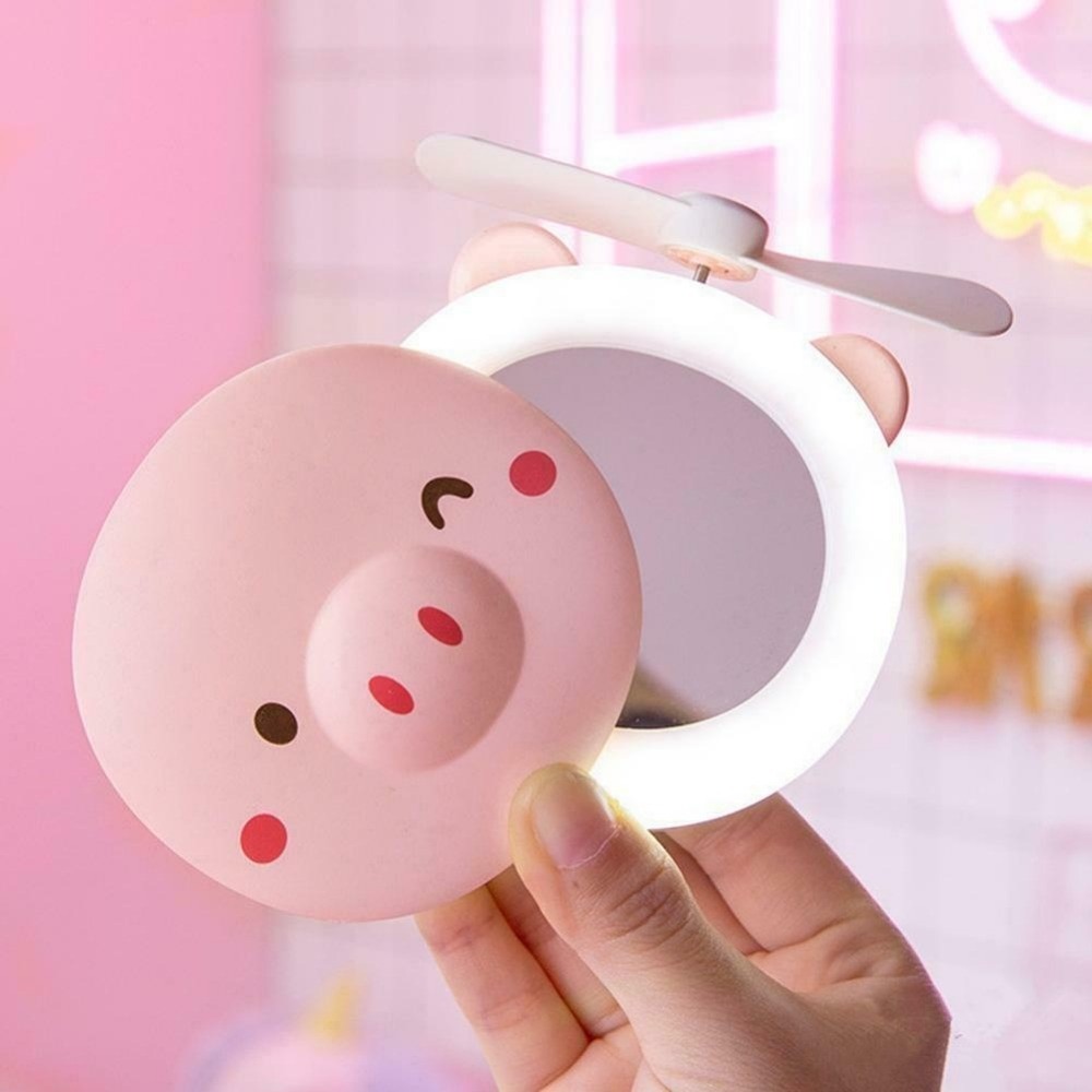 

Мини-вентилятор с зеркалом и подсветкой Mini Fan, розовый