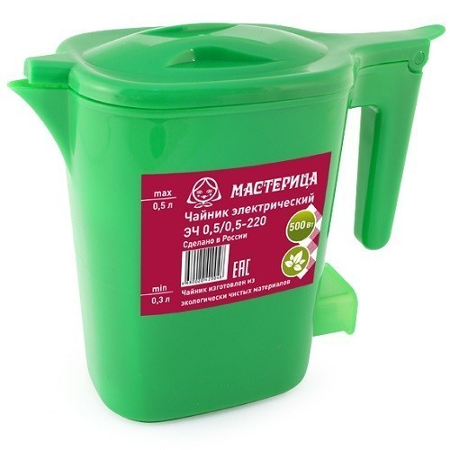 Купить Чайник электрический Мастерица ЭЧ 0,5/0,5-220З, пластиковый, зеленый, 0,5л, 500 Вт