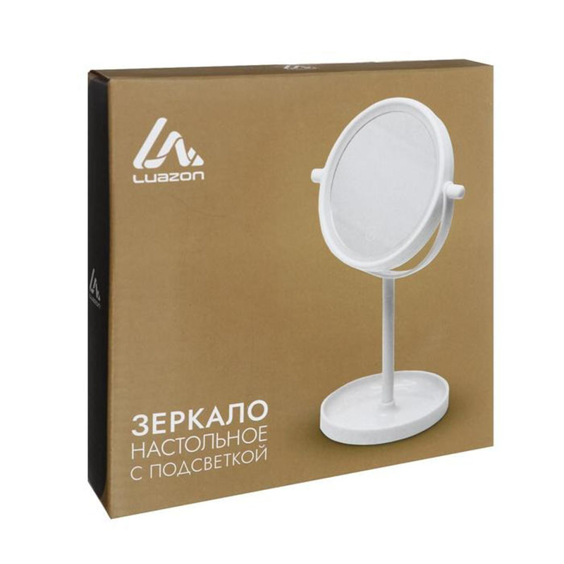 фото Зеркало luazon kz-04, подсветка, настольное, 19.5 ? 13 ? 29.5 см, 4хааа, сенсорная кнопка белый