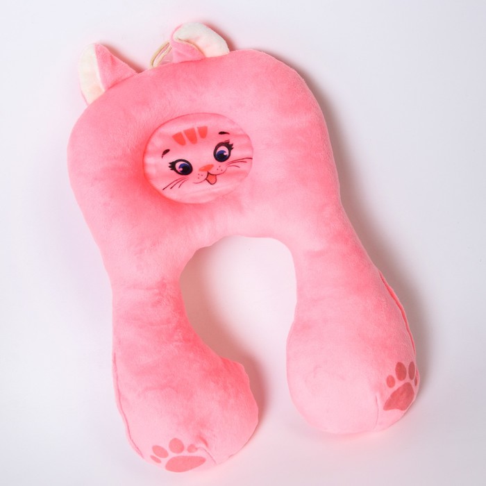 Подушка дорожная детская - Кошечка, ортопедическая, цвет розовый