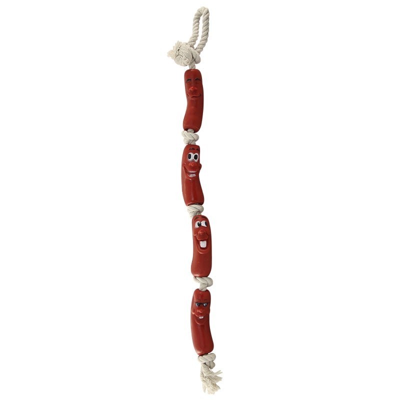 Игрушка для собак - Четыре сардельки на верёвке с ручкой, 90 см от MELEON