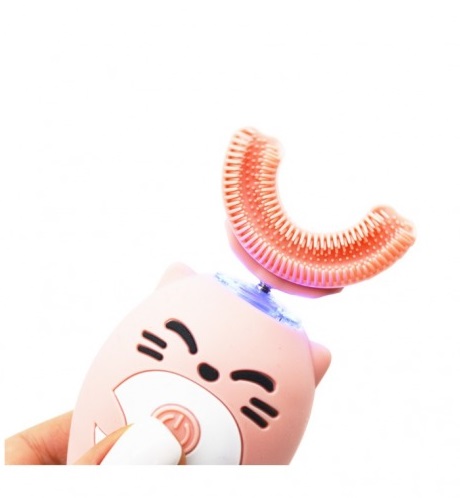 фото Детская автоматическая ультразвуковая щетка-капа smart u-shaped children toothbrush, розовая