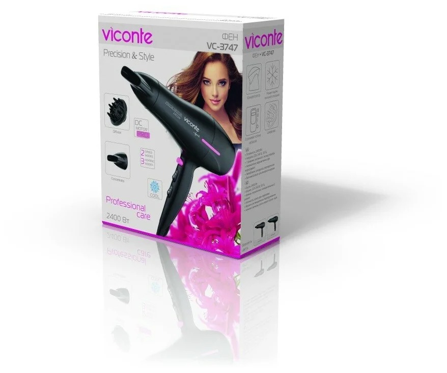 Фен Viconte VC-3747 розовыйчерный