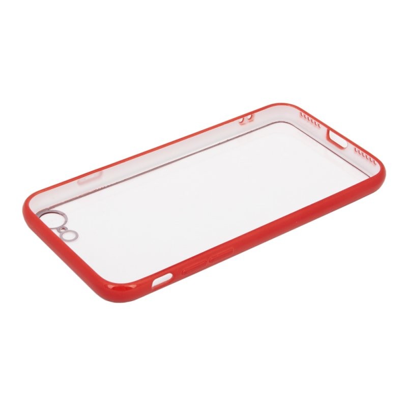 Защитная крышка «LP» для iPhone SE 2/8/7 «Glass Case» с красной рамкой (прозрачное стекло/коробка)