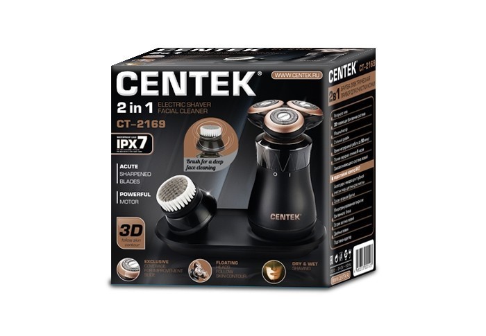 

Бритва Centek CT-2169 (черн) ротор 3D, НАСАДКА ДЛЯ ОЧИСТКИ КОЖИ + ВЛАЖНОЕ БРИТЬЁ, подставка-адаптер,