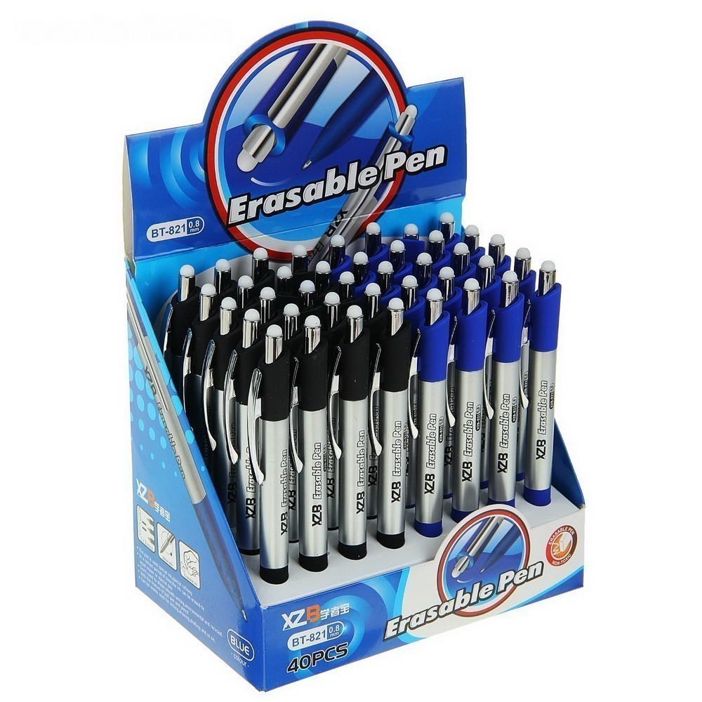 Ручка шариковая - Пиши-Стирай, 0,8мм автомат стержень синий корпус серебристый, цвет микс от MELEON