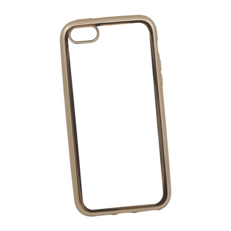

Силиконовый чехол «LP» для iPhone 5/5s/SE TPU (прозрачный с золотой хром рамкой, коробка)