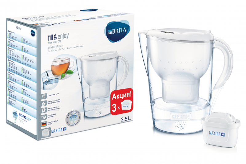 

Фильтр-кувшин BRITA MARELLA XL MEMO 3MX+ Белый (3.5) 3 кассеты