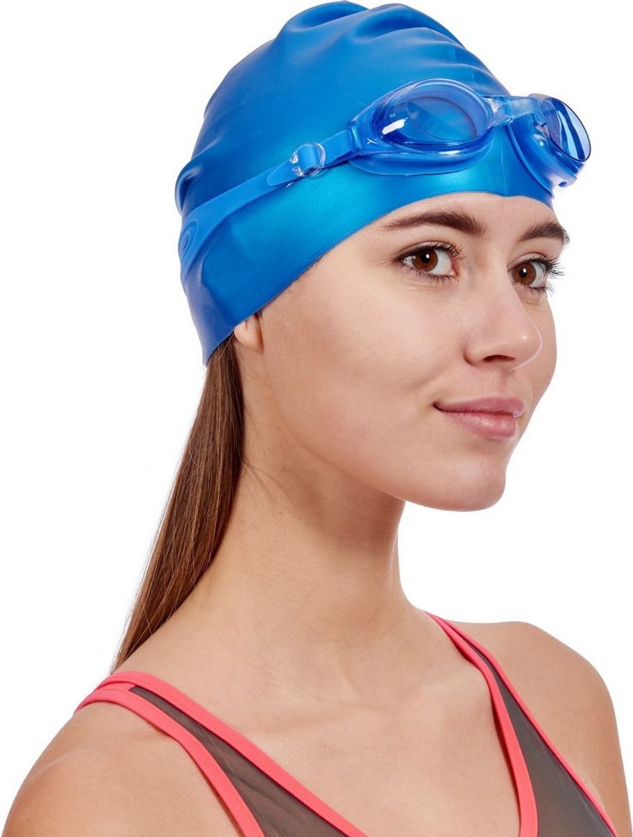 фото Шапочка для плавания силиконовая, синяя