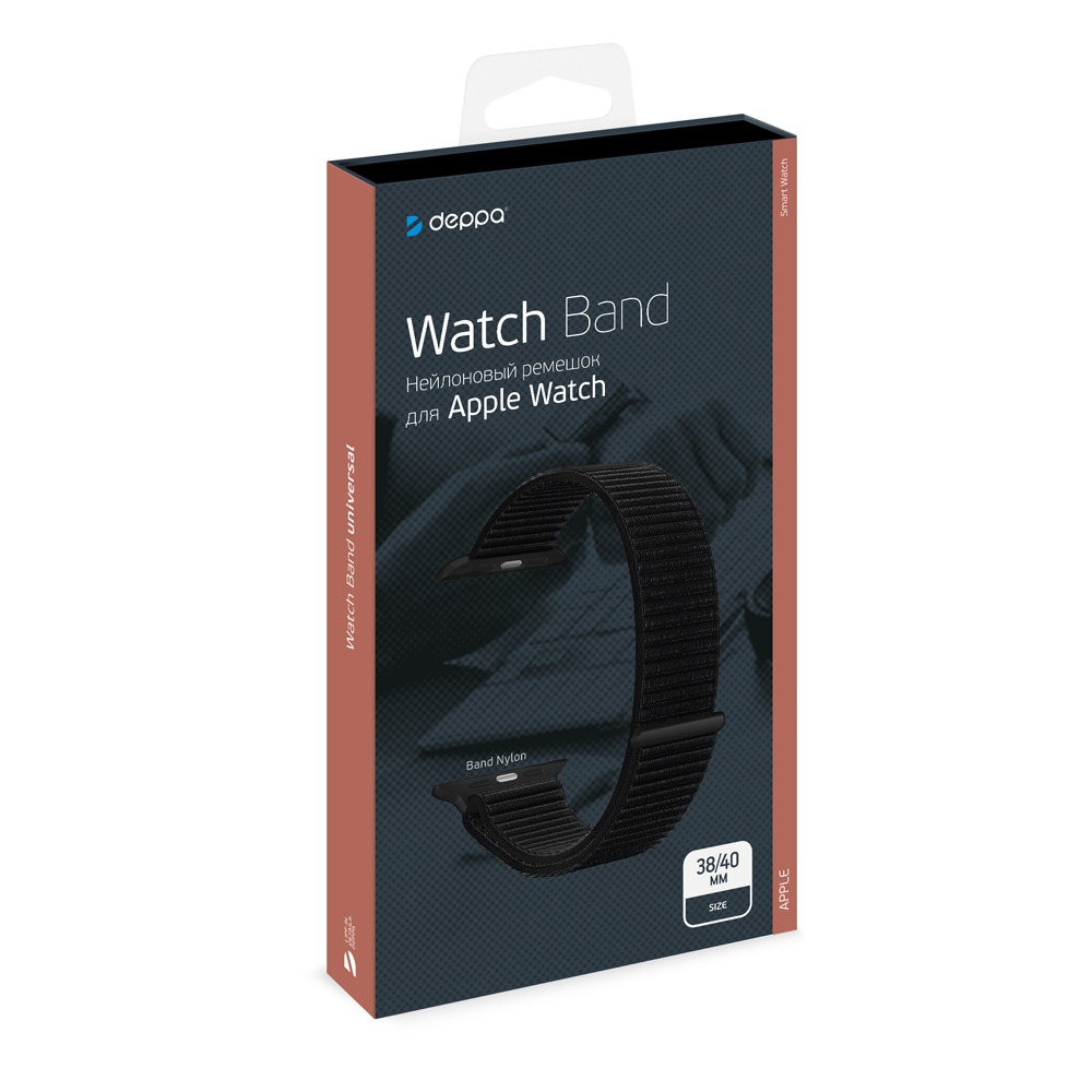 Ремешок Band Nylon для Apple Watch 38/40 mm, нейлоновый, черный, Deppa