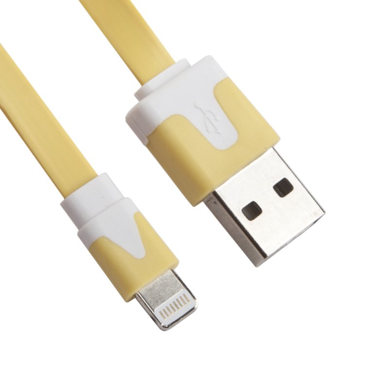 

USB кабель «LP» для Apple iPhone/iPad Lightning 8-pin плоский узкий (желтый/коробка)