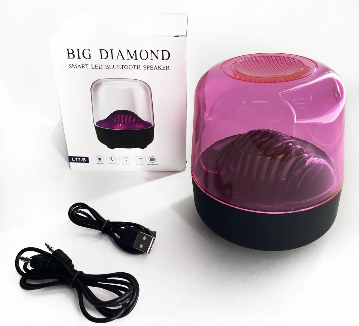 Беспроводная портативная акустическая система Big Diamond, Bluetooth колонка с умной подсветкой, глубокий звук, розовый от MELEON