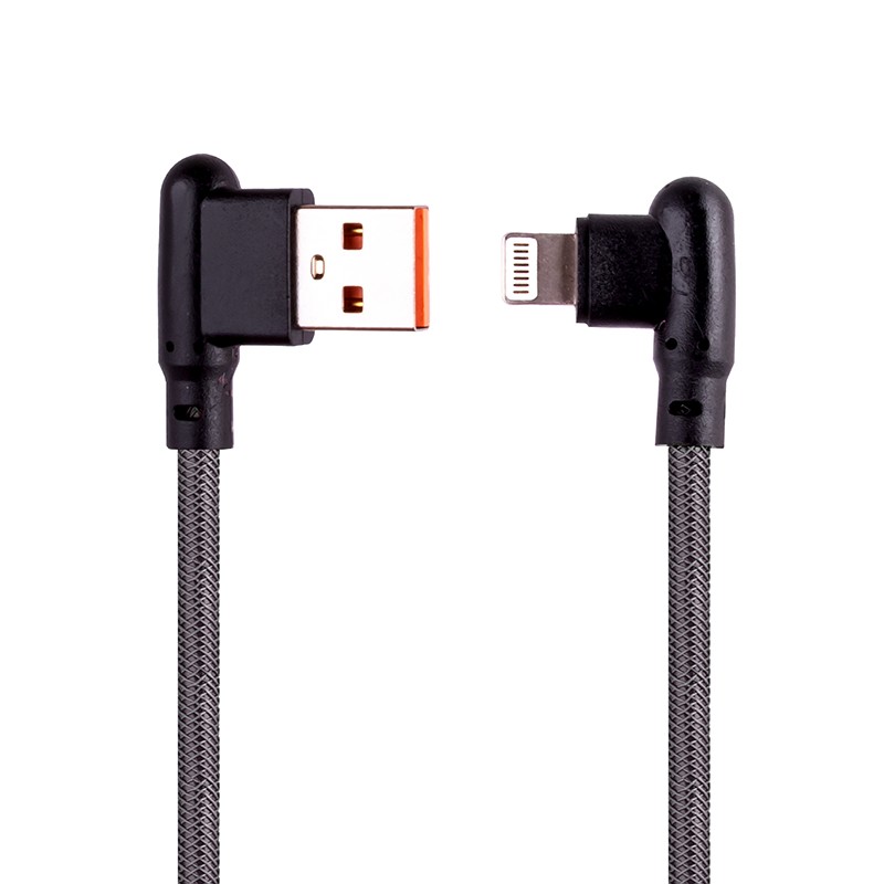 

USB кабель «LP» для Apple Lightning 8-pin Г-коннектор оплетка леска (черный/блистер)