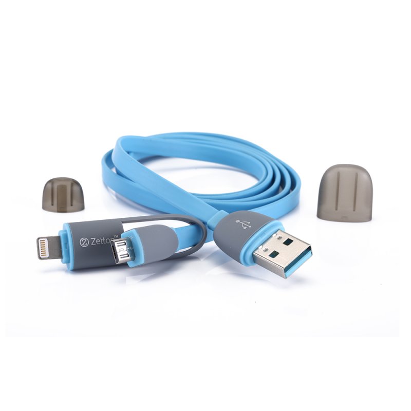 

USB кабель передачи данных Zetton 2 в 1 разъем Apple Lightning 8 pin/Micro USB синий (ZTLSUSB2IN1BB)