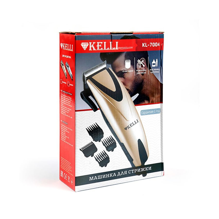 

Машинка для стрижки Kelli KL-7004 45Вт 4 насадки, бронза