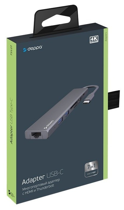 USB-концентратор Deppa USB Type-C 7 в 1 (73127), разъемов: 3, графит от MELEON