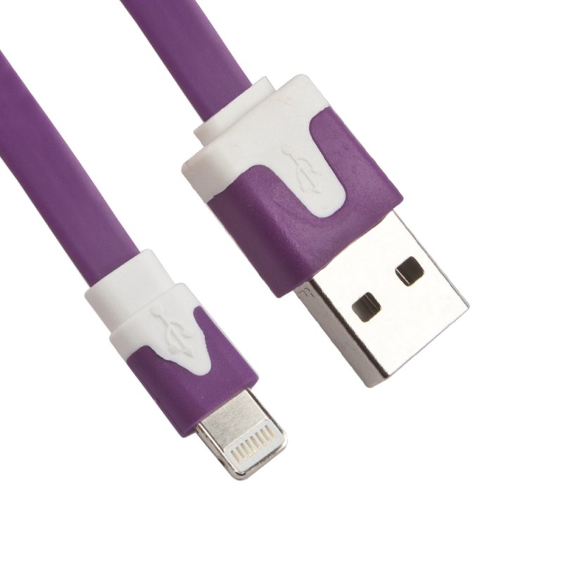 

USB кабель «LP» для Apple iPhone/iPad Lightning 8-pin плоский узкий (сиреневый/коробка)