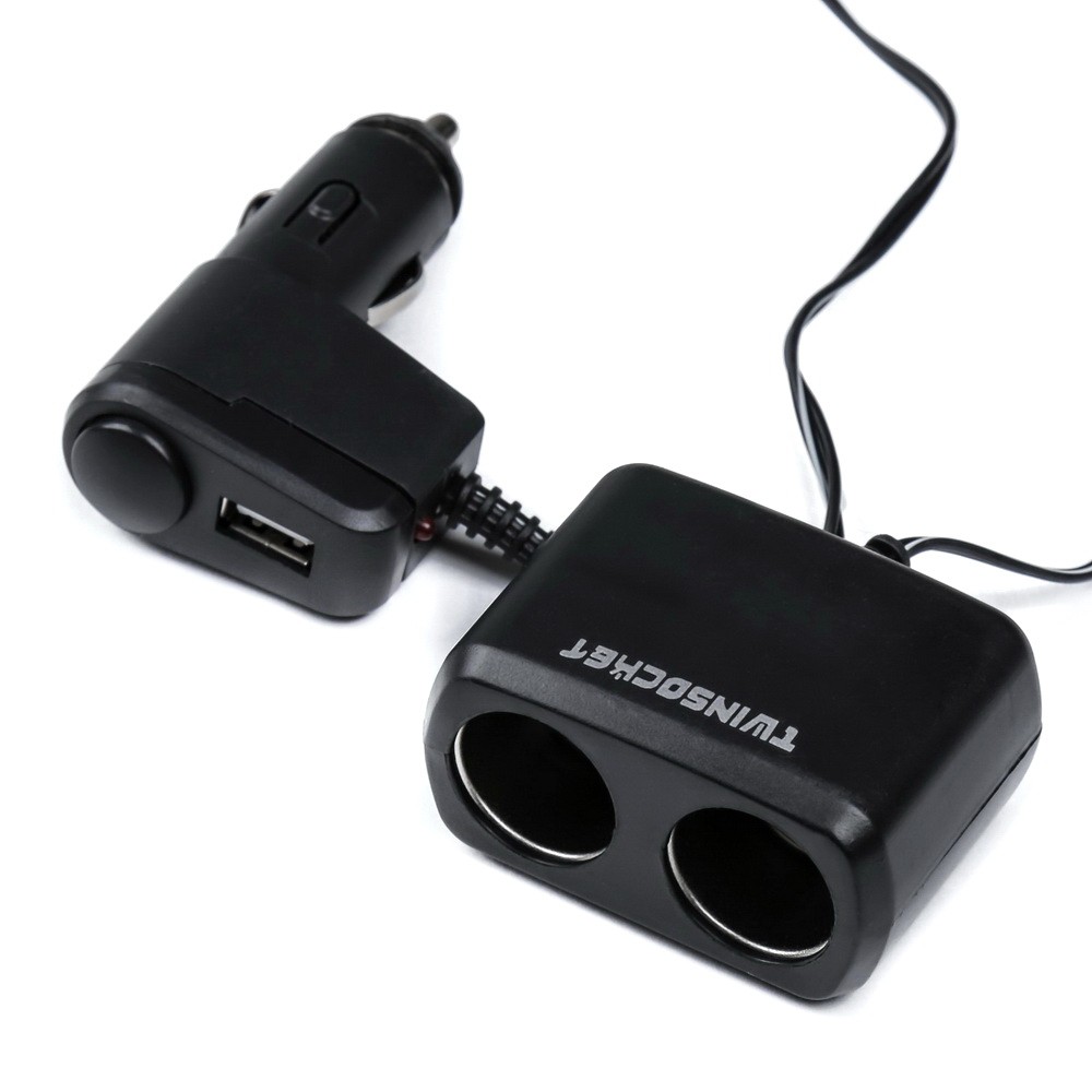 

Разветвитель прикуривателя , на проводе, 2 входа + USB, чёрный