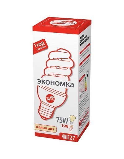 Купить Лампа энергосберегающая  ЭКОНОМКА SPC15wE2727eco, 15 Вт, теплый свет, цоколь 27, спираль Т3