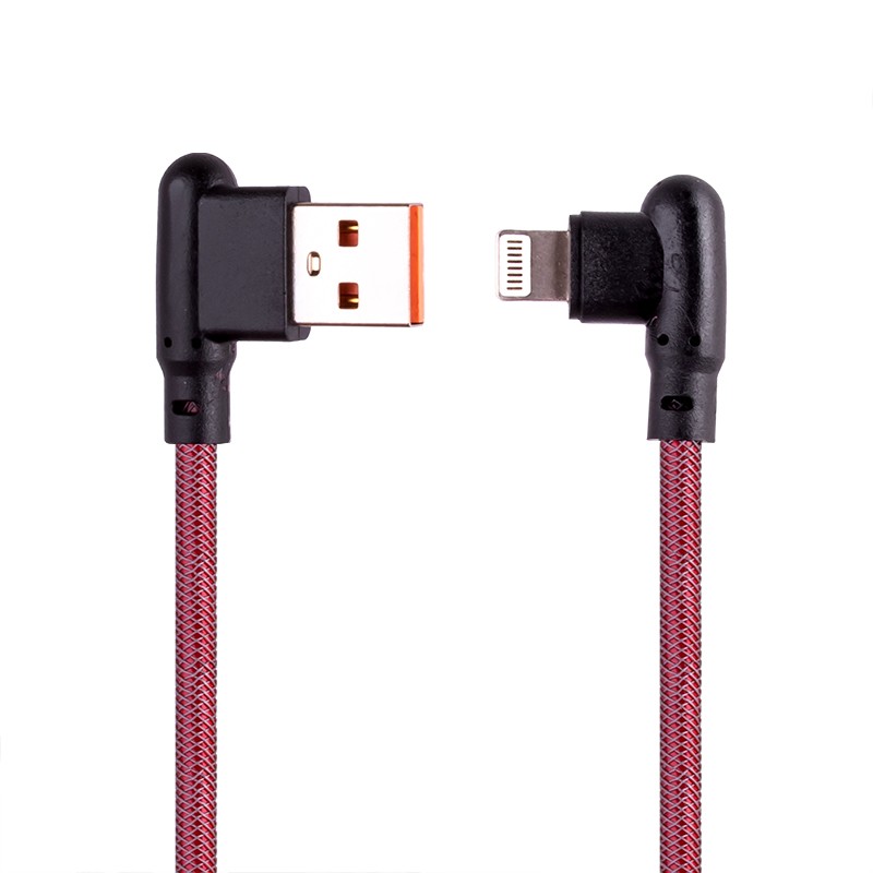 

USB кабель «LP» для Apple Lightning 8-pin Г-коннектор оплетка леска (красный/блистер)