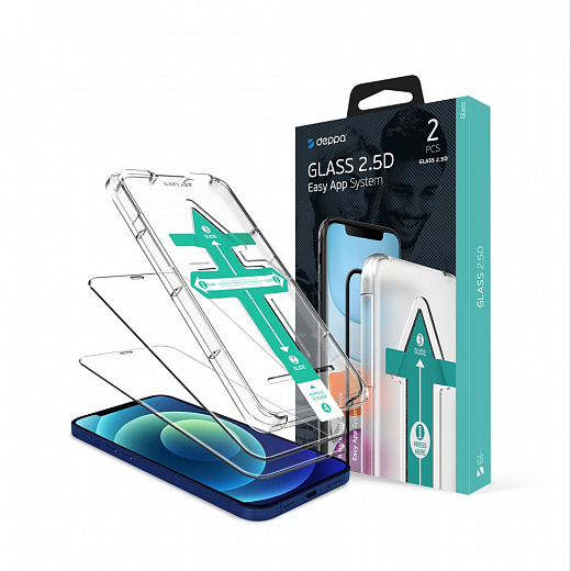 Купить Защитное стекло 2,5D (2 шт) Full Glue Easy App для Apple iPhone 12/12 Pro, 0.3 мм, черная рамка, Dep
