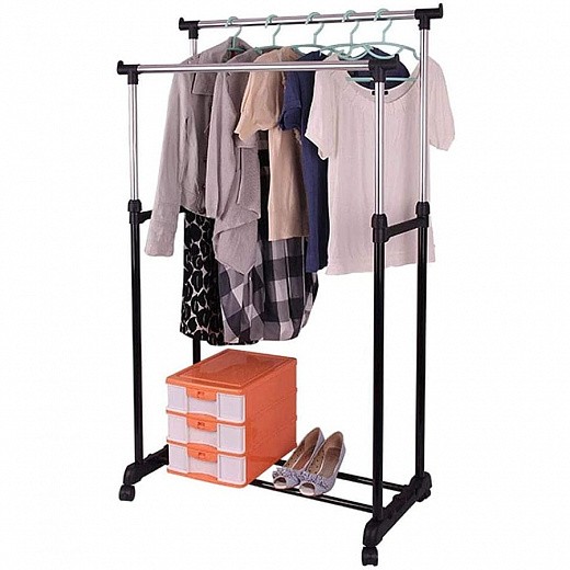 Купить Двойная напольная передвижная стойка для одежды Double-Pole Telescopic Clothes Rack