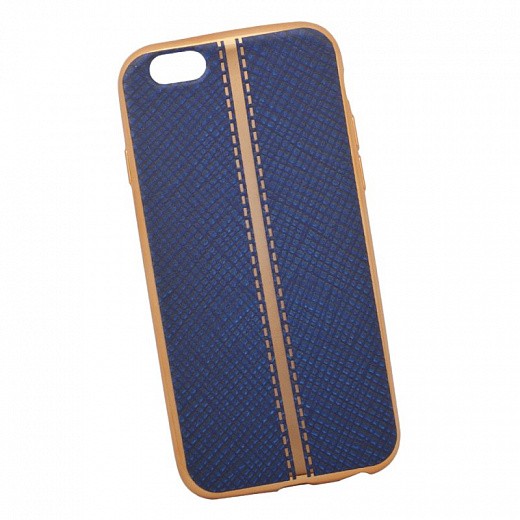 Купить Силиконовая крышка «LP» для iPhone 6/6s (синяя кожа/золотая полоса и рамка/европакет)