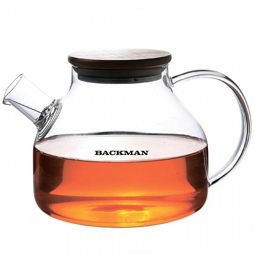 Купить Заварочный чайник BACKMAN BM-0316 боросиликатного стекла 1200мл фильтр-пружинка крышка-бамбук