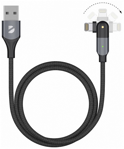 Купить Кабель USB-A - Lightning, поворотный коннектор, 2,4 A, 1.2м, алюминий, нейлоновая оплетка