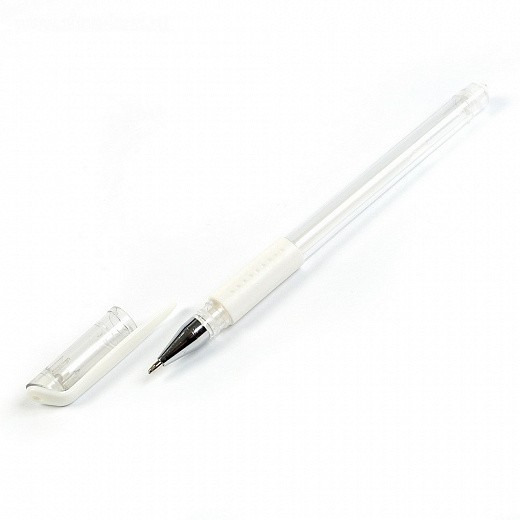 Купить Ручка гелевая 0,5мм белая корпус прозрачный с резиновым держателем