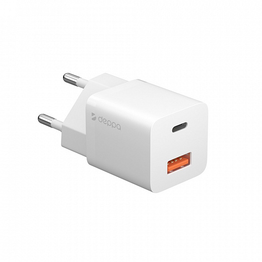 Купить СЗУ USB-C + USB-A, PD 3.0, QC 3.0, GaN, 20Вт, белый, Deppa