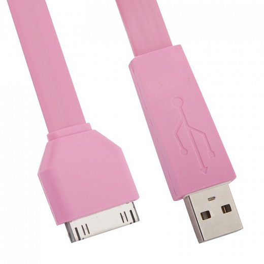 Купить USB кабель «LP» для Apple iPhone/iPad 30 pin плоский широкий (розовый/европакет)