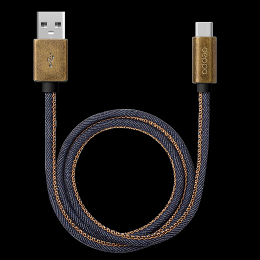 Купить Дата-кабель Jeans USB - Type-C, медь/джинса, 1.2м, синий, Deppa