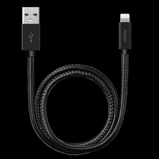 Купить Дата-кабель Leather USB - Lightning, алюминий/экокожа, MFI, 1.2м, черный, Deppa