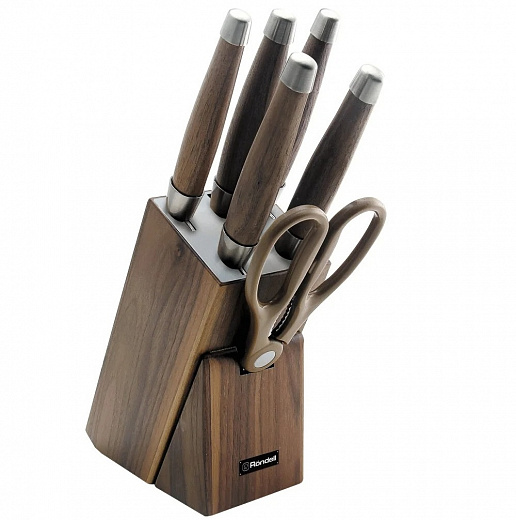 Купить 984 Набор из 5 ножей c ножницами на деревянной подставке Glaymore Rondell (BN)