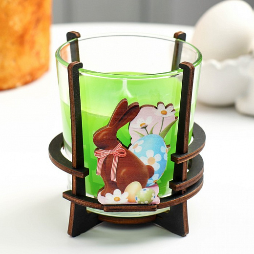 Купить Свеча пасхальная в стакане ароматическая - Пасхальный кролик, 10х9,5 см, 290 г, яблоко