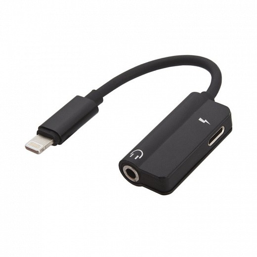 Купить Аудиокабель переходник «LP» для Apple Lightning 8-pin на 3,5 мм. + зарядка (черный/европакет)