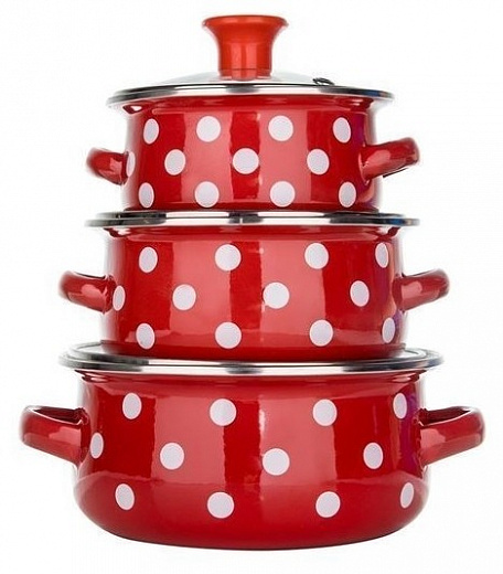 Купить Набор кастрюль Kelli KL-4169 6 пр. красный/белый | Мелеон