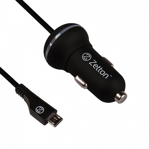 Купить АЗУ с кабелем Micro USB и выходом USB ток зарядки 2,1А Zetton (ZTCC2AMC)