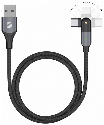 Купить Кабель Deppa USB-A - USB-С, поворотный коннектор, 3A, 1.2м, алюминий, нейлоновая оплетка, 60 Вт