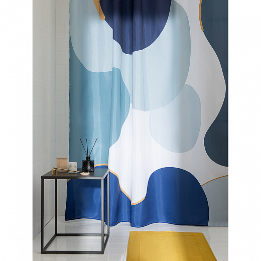 Купить Штора для ванной синего цвета с авторским принтом из коллекции Freak Fruit, 180х200 см