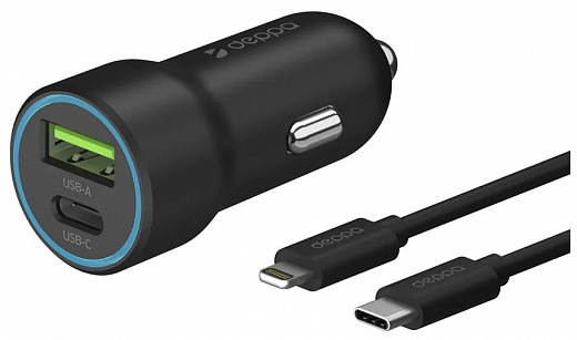 Купить АЗУ USB-C + USB A, PD 3.0, QC 3.0, 20W, дата-кабель USB-C - Lightning (MFI), 1.2м, черный, Deppa